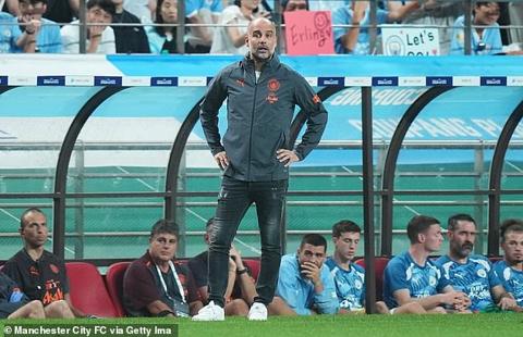 Pep Guardiola s (pictured) side suffered their first loss of their pre-season tour and will now play against Arsenal next week in the FA Community Shield