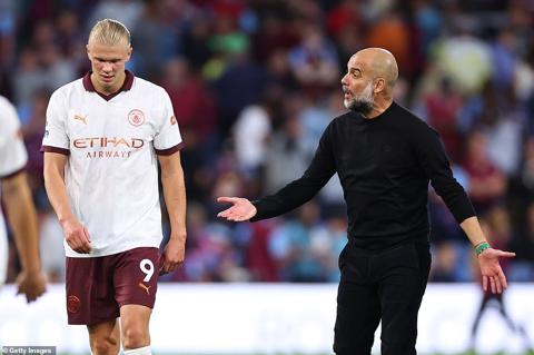 Guardiola ushered Sky s roving camera away in some peculiar bid for privacy during his conversation with Haaland as they made the long walk to the Turf Moor dressing room after 45 minutes
