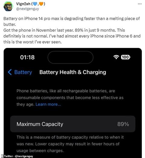  Battery on iPhone 14 pro max is degrading faster than a melting piece of butter, one user tweeted. Got the phone in November last year. 89% in just 9 months. This definitely is not normal. I ve had almost every iPhone since iPhone 6 and this is the worst I ve ever seen 