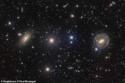 Highly commended: A deep-space photograph showing galaxies NGC 5078 and IC879, to the left, and NGC 5101 on the right. The detailed image captures the hazy dust of the galaxies clearly