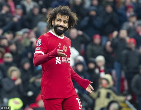 Mohamed Salah has reached the landmark of 200 goals in English football after netting twice for Liverpool in their 3-0 win over Brentford on Sunday afternoon