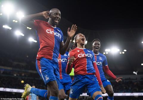 There was delight for Olise and his Crystal Palace team-mates after they snatched a late point at the Etihad Stadium